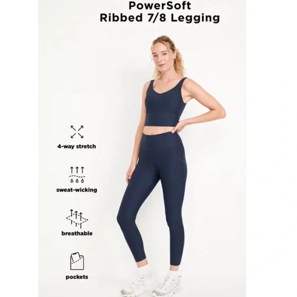 Old Navy Active High-Waisted PowerSoft Rib Pocket Leggings- Dark Ivy - Picture 4 of 8
